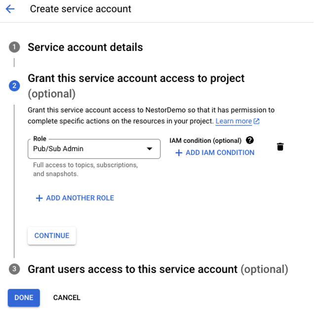 Figure 6: Google Service Account creation.