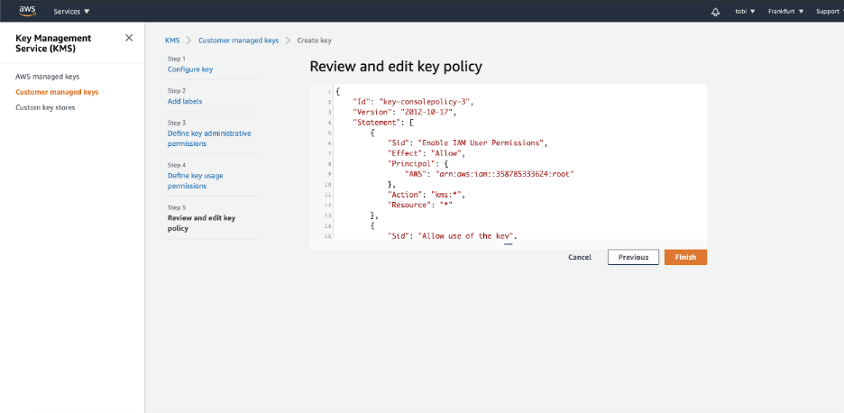AWS Key Management Service - Review and edit key policy