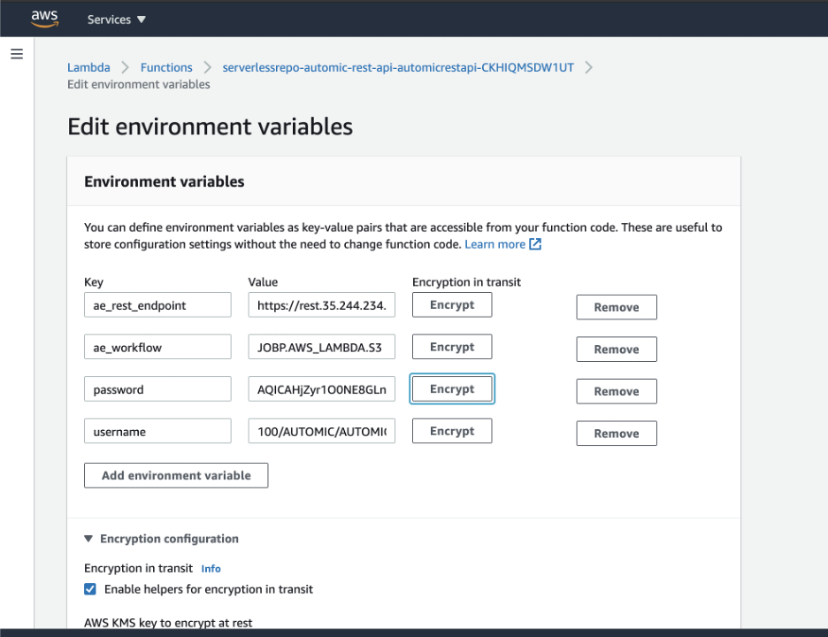AWS Lambda Functions - Edit environment variables